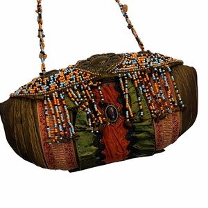 Beaded Evening Bag Bronze Satin Beaded Fringe